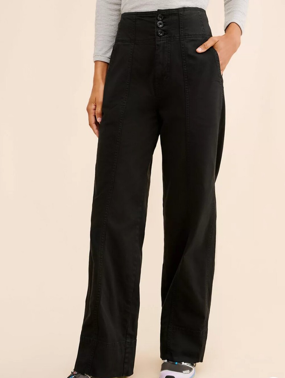 Pilcro The Seamed Flare High-Waist Wide Leg Black Pants Sz 30 Minimalist Boho